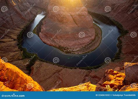 Arizona Horseshoe Bend Of Colorado River In Grand Canyon Stock Photo