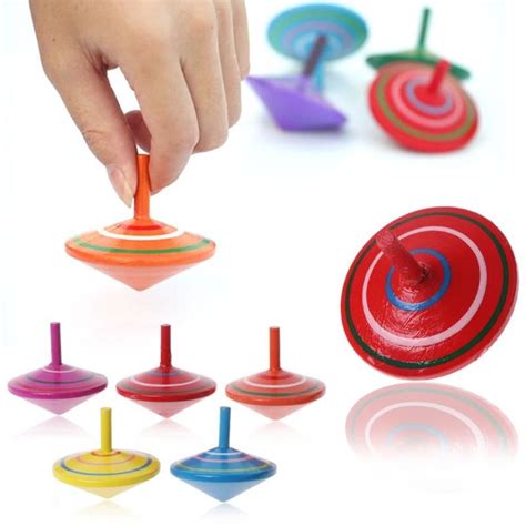 Rotating Multi Color Wooden Spinning Top Handcrafted Toys Spinning
