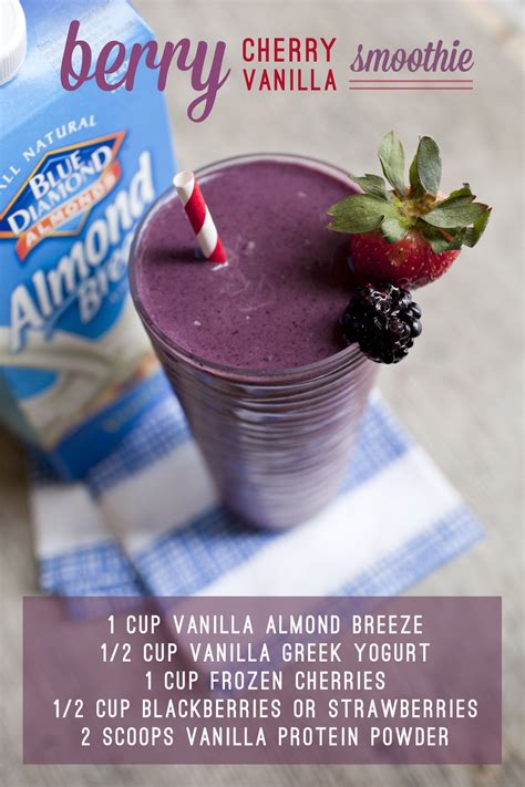 As almonds are a rich source of various vitamins and minerals, almond milk also consists of those properties. Berry Cherry Vanilla Smoothie | Yummy smoothies, Cherry ...