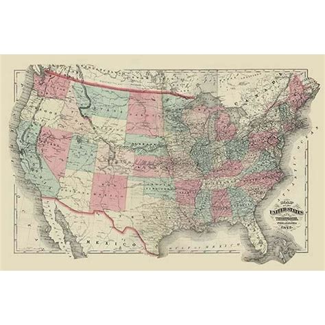 Map Of The United States Territories 1872 Poster Print By Unknown 18 X