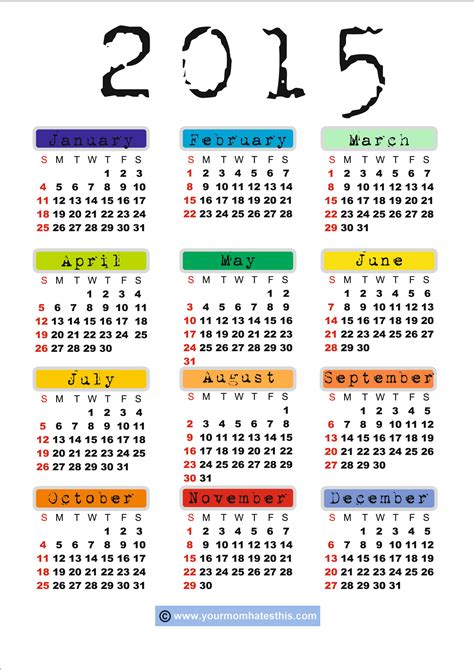 2015 Calendar Printable Free Large Images