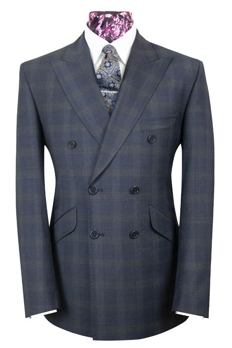 The Irvin Navy Blue Double Breasted Suit With Grid Check William Hunt