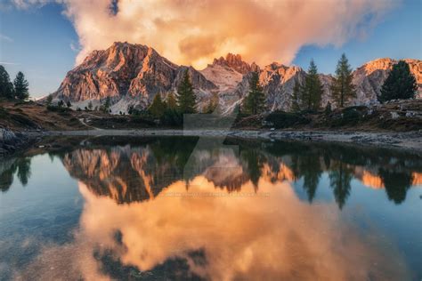 Italy Dolomites Sunset On Lake Limides By Naumenkophotographer On