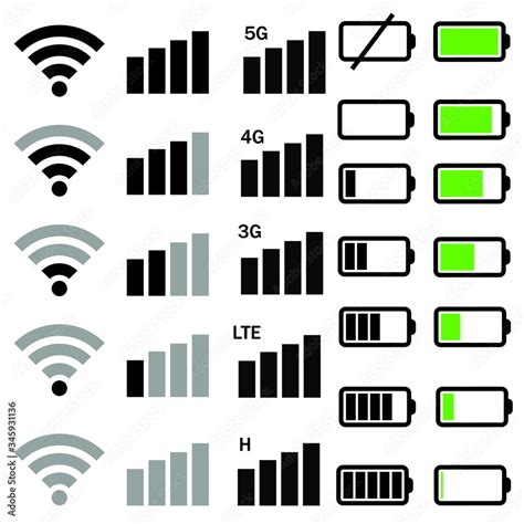 Mobile Phone System Icons Vector Set Wifi Signal Strength Illustration