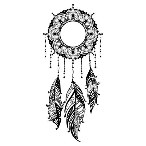 Premium Vector Handdrawn Moon Mandala Dreamcatcher With Feathers Ethnic Illustration Tribal