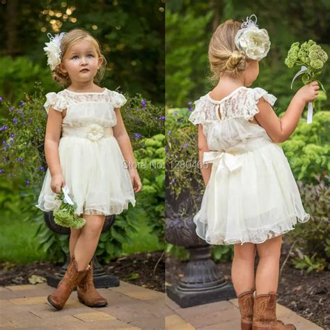 Cute Summer Country Short Flower Girl Dress For Weddings With Lace Cap
