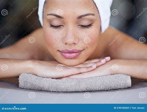 Perfectly Relaxed A Young Woman Lying On A Massage Table Stock Image Image Of Person People