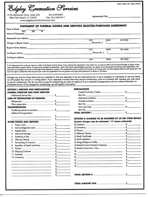 Statement Of Funeral Goods And Services Template Fill Out And Sign