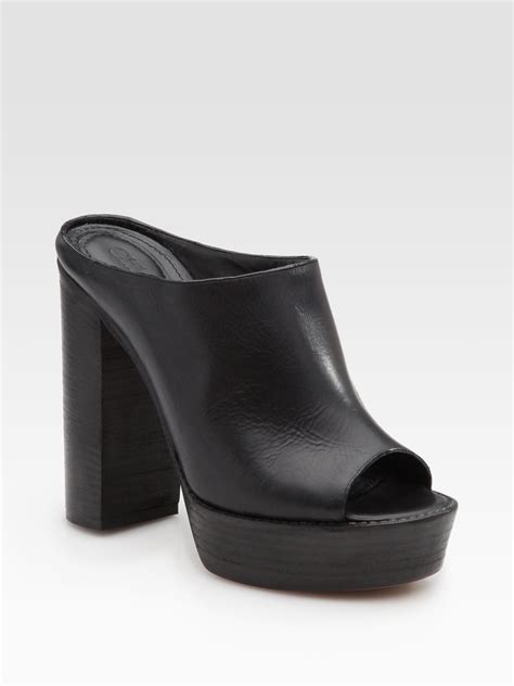 Chloé Black Leather Peep Toe Platform Mules Lyst