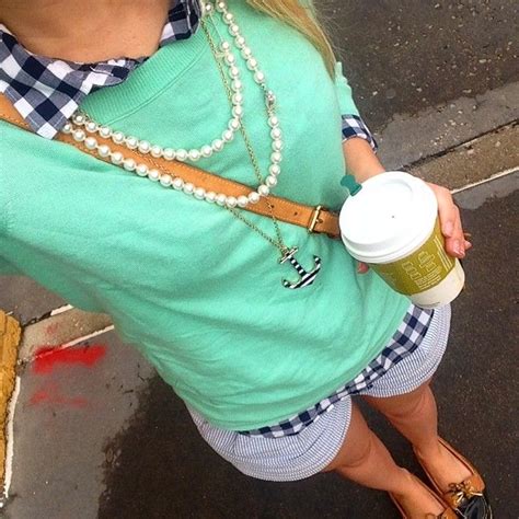 Monday Blues W Navy Gingham And Sperrys Mint Jcrew Pullover
