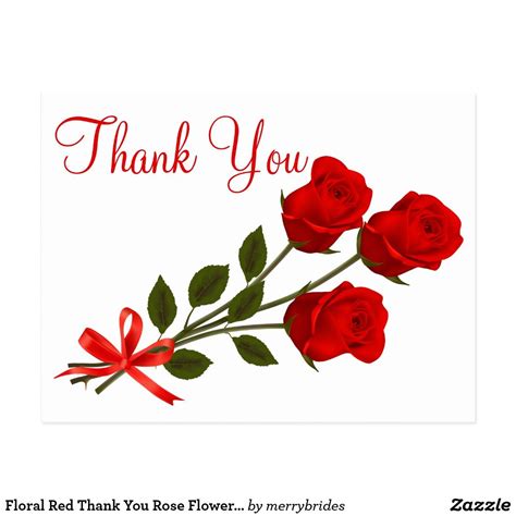 Floral Red Thank You Rose Flower Wedding Love Postcard Zazzle Thank You Flowers Rose