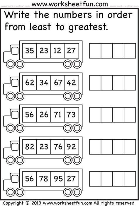 Ordering Numbers From Least To Greatest Worksheets First Grade