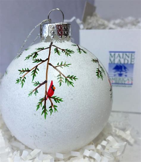 Cardinal Christmas Tree Snowball Glass Ornament Etsy Painted