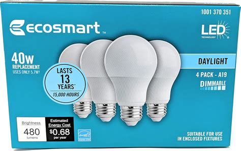 Ecosmart 40w Equivalent Daylight A19 Energy Star And Dimmable Led Light