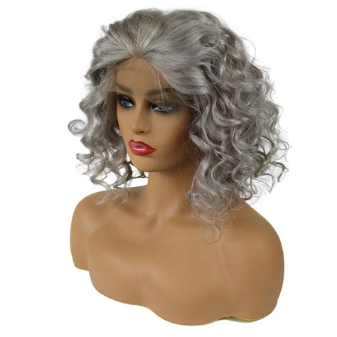 Medium Salt And Pepper Hair Curly Human Hair Lace Front Women Wigs For