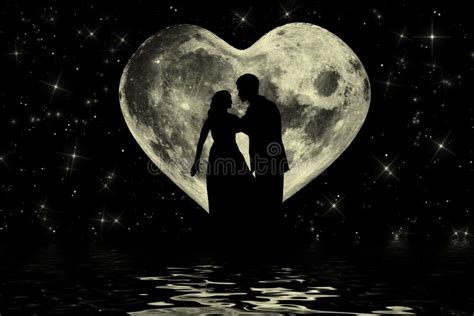 Romantic Valentine Atmosphere With Couple At The Moonlight Stock Photo