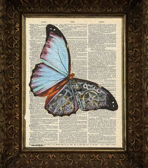 Steampunk Blue Butterfly On Antique Dictionary Page By Hellouwall
