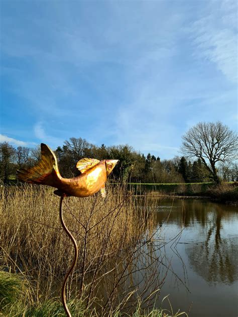 Emily Stone Copper Fish On Stick Sculpture Herstmonceux Copper Creatures