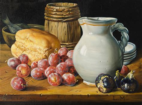 Artwind Original Artworks Oil Painting Still Life With A Jug Plums And Bread Original Hand