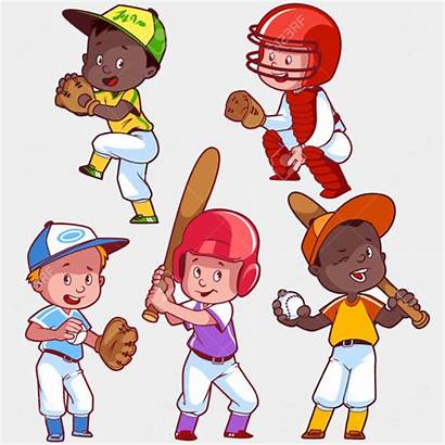 Baseball Cartoon Clipart Playing Children Graphics Vector