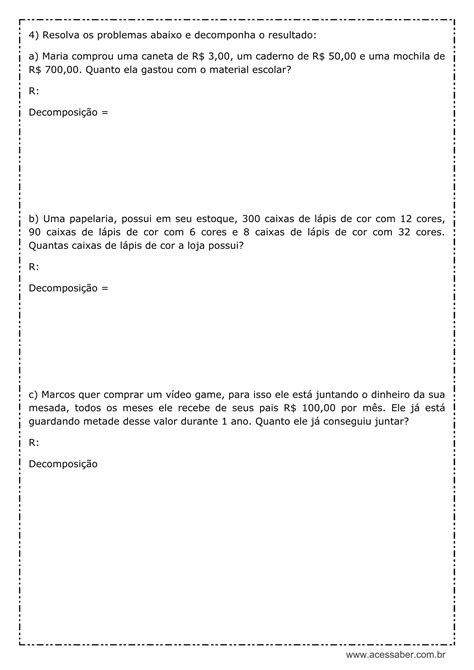 Atividade De Matematica Composição E Decomposição 4 Ano