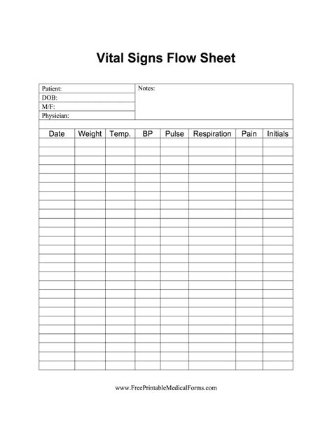 Printable Vital Signs Chart Printable World Holiday