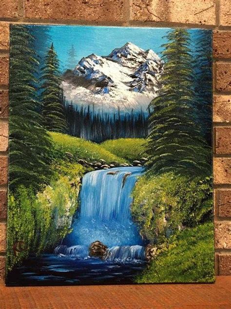 Original Oil Waterfall Painting Bob Ross Inspired