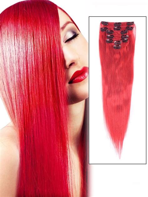 Straight Red 7pcs Clip In Remy Human Hair Extensions Red Human Hair