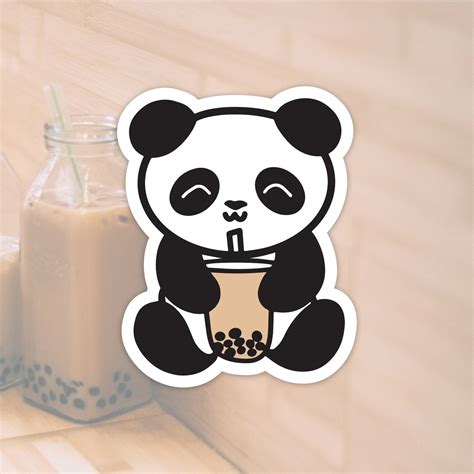 Cute Panda Drinking Bubble Tea Weatherproof Laminated Die Cut Etsy