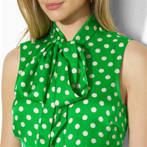 Lauren By Ralph Lauren Sleeveless Polka Dot Blouse In Green Green