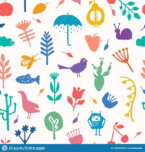 Nature Cut Out Shapes Vector Pattern Seamless Background Hand Paper