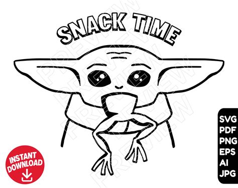Baby Yoda Svg Snack Time Png Clipart Cut File Outline Etsy Norway