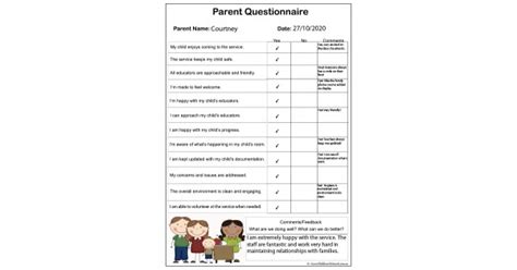 Parent Questionnaire Template Aussie Childcare Network