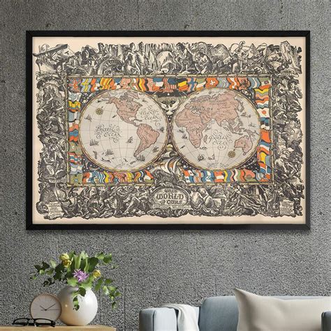 Quadro Decorativo Gigante Mapa Mundi Antigo