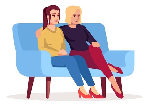 Couple De Lesbiennes Assis Sur Un Canap Illustration Vectorielle De