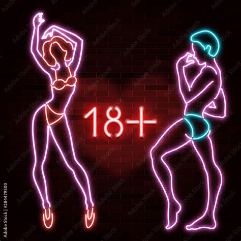 Banner With Neon Silhouette Of Sexy Man And Woman Figures Beautiful Silhouettes Nightclub