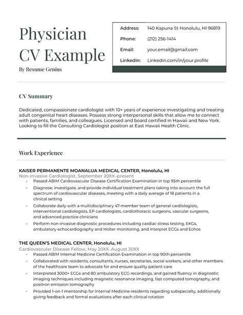 Physician Cv Example For Free Download Resume Genius