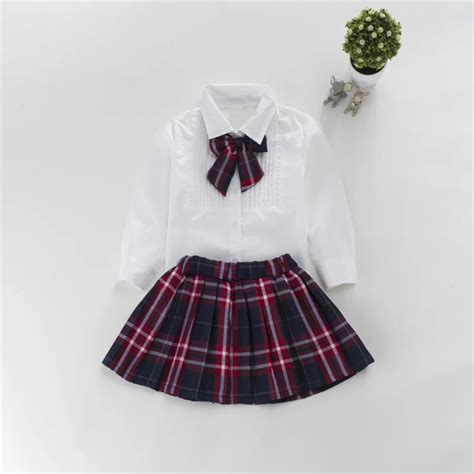 School Kids Outfits Girls Clothing Sets Solid Color Blouse Plaid