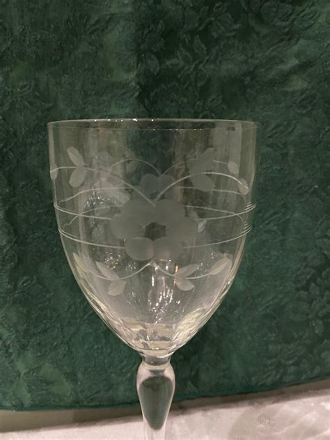Set Of 4 Vintage Lennox Cut Crystal Etched Wine Glasses