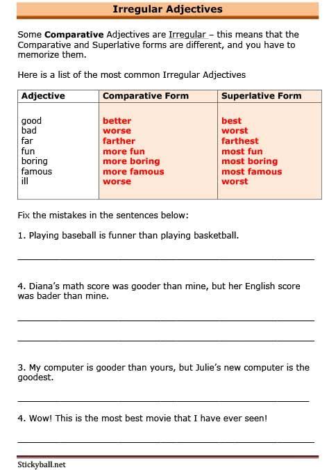 Free Printable Worksheets On Comparing Adjectives Grade 5 Learning