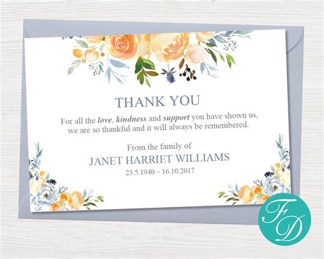 Yellow Rose Funeral Thank You Notes Funeral Template Etsy