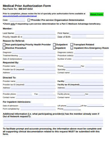 15 Medical Prior Authorization Form Templates Pdf Doc