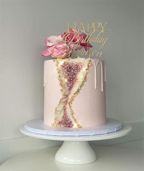 ruby makes on instagram “pink geode drip cake 🤍 geodecake geode