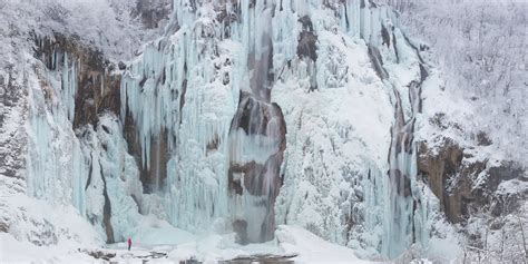 This Mostly Frozen Waterfall Was Like A Giant Mural Plitvice Lakes
