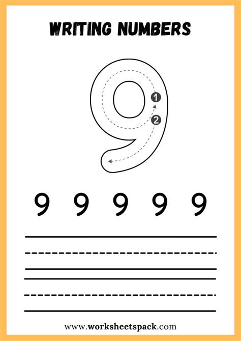 The Number Nine Worksheet For Writing Numbers 9 9 With An Orange