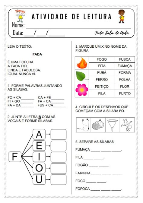 Atividade Fa Fe Fi Fo Fu Com Texto Para Alfabetização