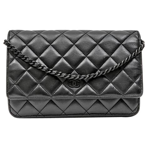 Chanel Wallet On Chain All Black Bag In Black Quilted Smooth Leather