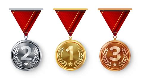 Champion Medals Set Vector Metal Realistic First Second Third