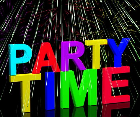 Party Time Word With Fireworks Showing Clubbing Nightlife Or Disco