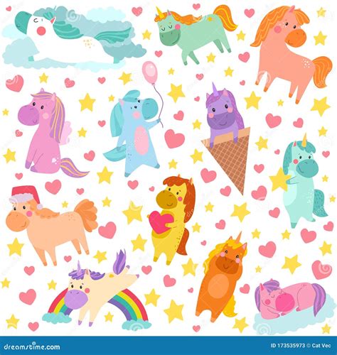 Cartoon Pony Unicorn Vector Illustration Kids Pattern Cute Fairy